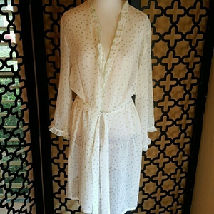 Vintage OSCAR DE LA RENTA  PINK LABEL WHITE GREEN POLKA DOT‎ ROBE Size Large